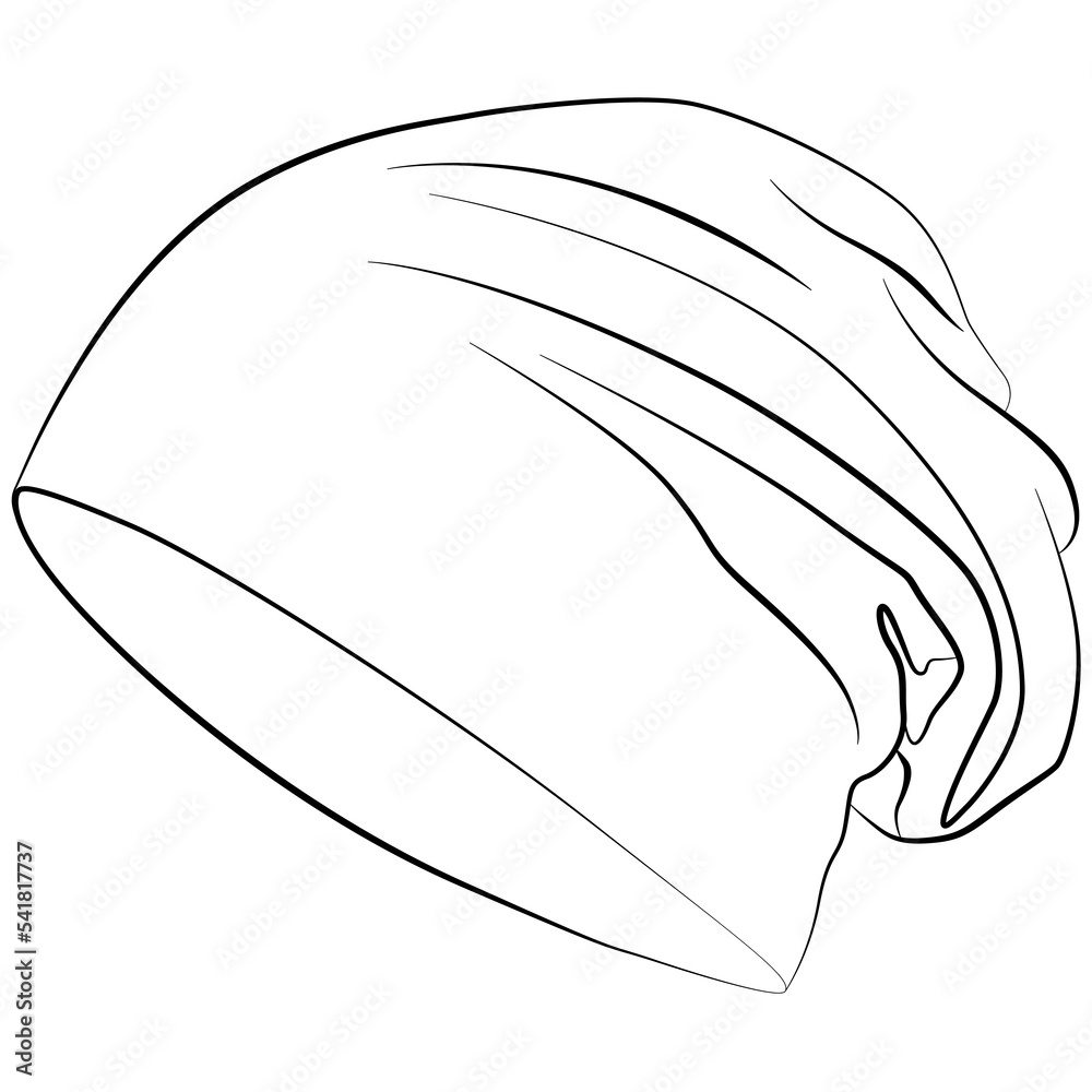 Beanie seamed cap, hat Slouch beanie hat. Warm hat for winter, cold days sketch drawing, contour lines drawn mode object Beanie seamed cap, hat Slouch beanie hat. Warm hat for winter, cold days sketch drawing, contour lines drawn mode object