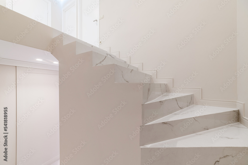 bright stairs in a new clean white house with a designer interior Stock ...