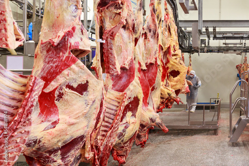 Fotografie Closeup view of beef carcasses.