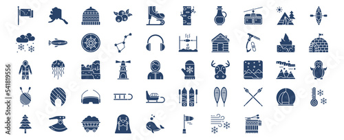 Collection of icons related to Alaska, including icons like Camping,  Snow, Constellation, Igloo and more. vector illustrations, Pixel Perfect set