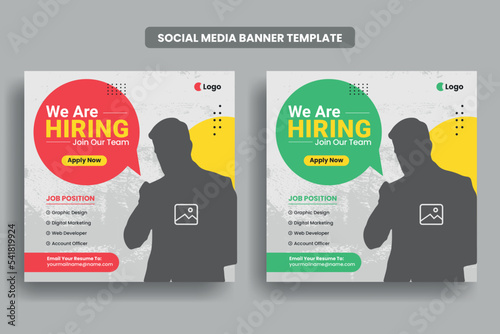 We are hiring job vacancy social media post banner template or web banner layout, facebook banner design