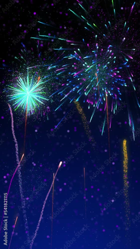 Vertical looping fireworks in the night sky. Vertical design in 9:16 ratio. Smartphone and social media ready.