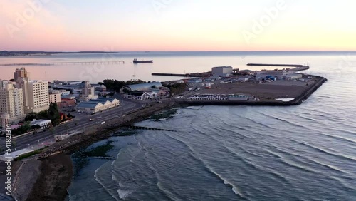puerto de comodoro rivadavia al amanecer, imagen aerea, chubut photo