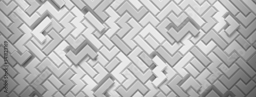 Abstract background made of tetris blocks in white and gray colors