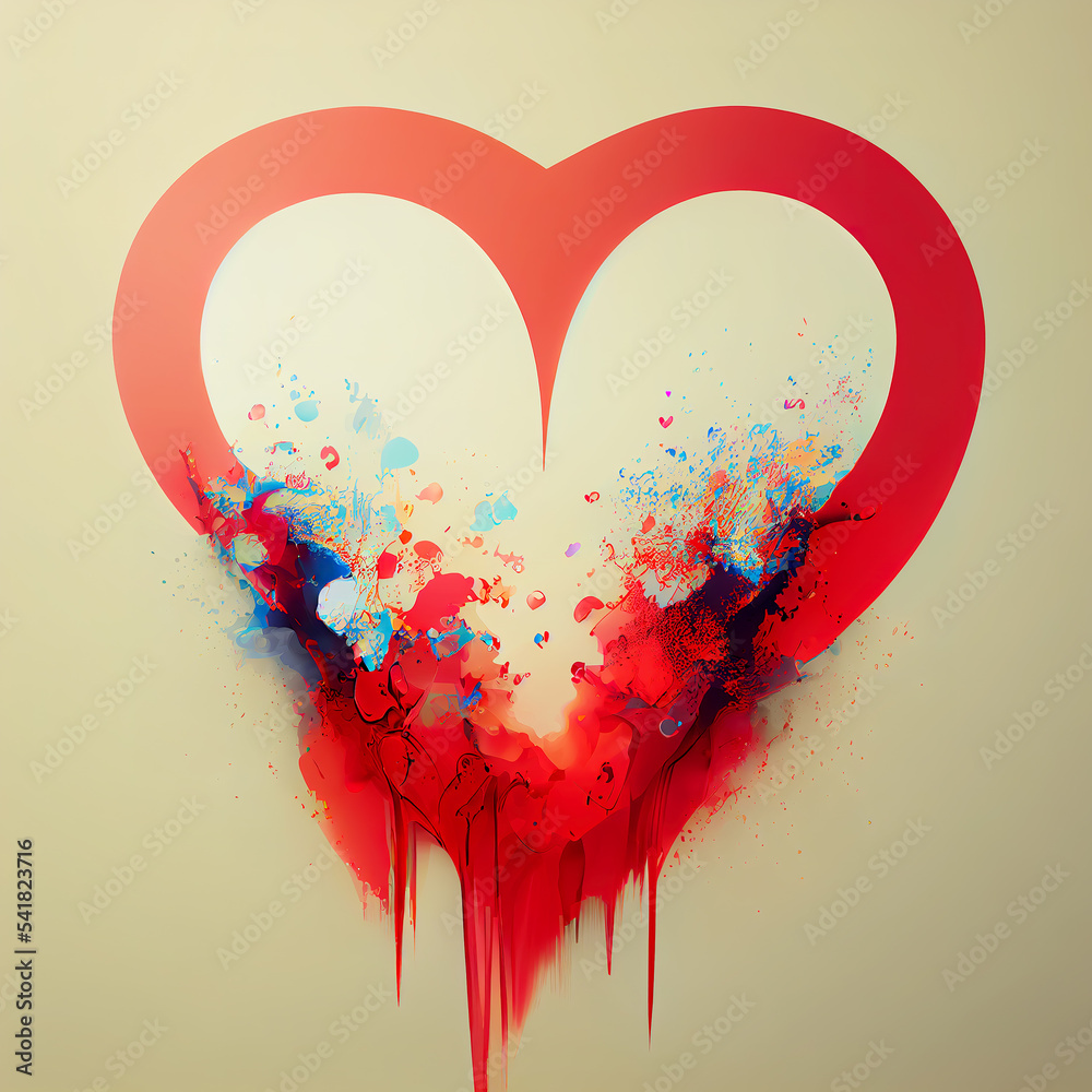 Paint splatter heart. Drawing on the wall. Digital illustration. Stock