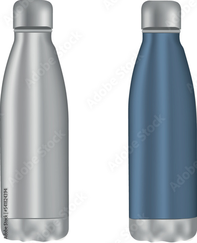 A realistic vector collection of metal sports bottles for mockups.