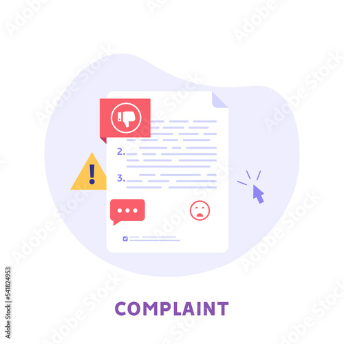 User filling complaint form. Client giving negative feedback at rating scale. Concept of bad review, negative feedback, complaint, dislike. Bad user experience. Vector illustration flat design