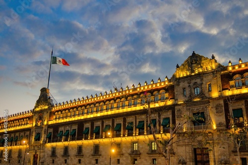 National Palace with flag of Mexico