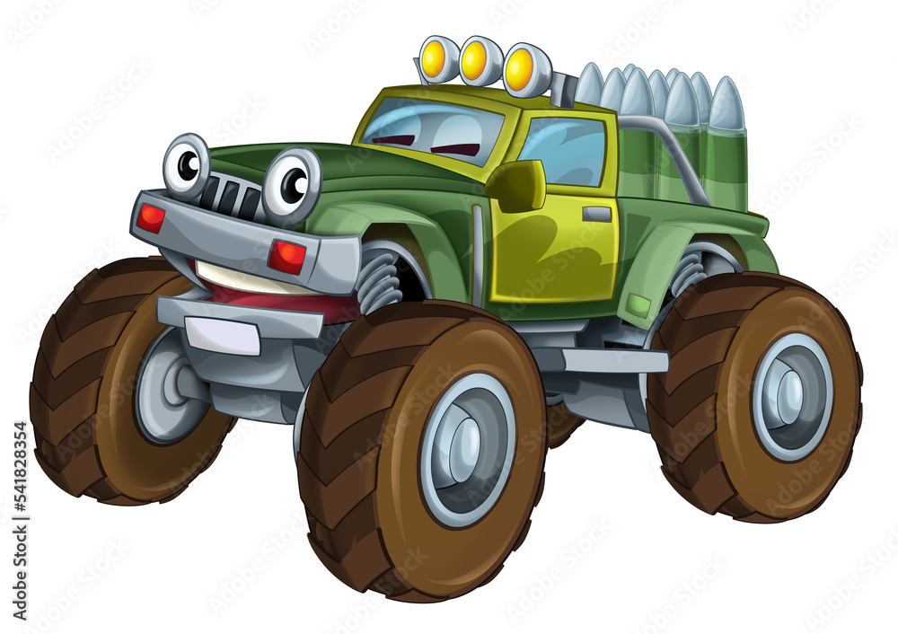 Fototapeta premium cartoon funny off road military truck car with bullets ammo