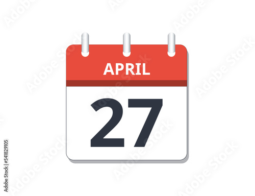 April 27th calendar icon vector. 