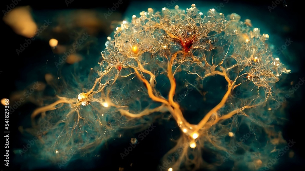 Macro close up of quantum connections of a single neuron branching out ...