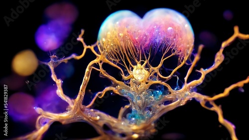 Macro close up of quantum connections of a single neuron branching out to the divine