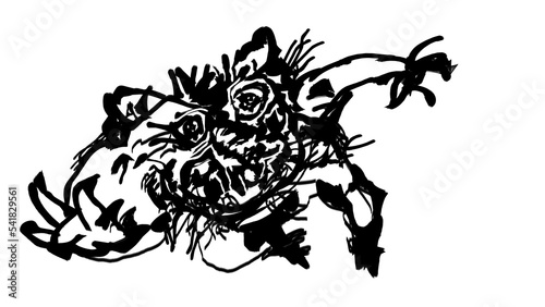 Wallpaper Mural Cat aggressor, formidable predator attacks. Abstract cartoon style. Ink drawing. Torontodigital.ca