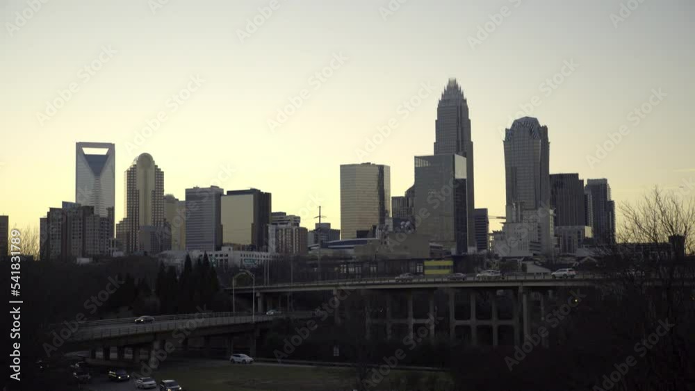 Lockdown Shot Of Skyscrapers In Downtown Against Clear Sky At Sunset - Charlotte, North Carolina Lockdown Shot Of Skyscrapers In Downtown Against Clear Sky At Sunset - Charlotte, North Carolina