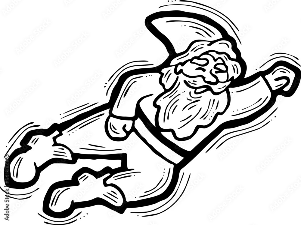 Funny Santa Claus flying, hand drawn cartoon character, comic personage vector illustration. Decorative element for poster print, Christmas invitation, postcard design. Traditional winter celebration. Funny Santa Claus flying, hand drawn cartoon character, comic personage vector illustration. Decorative element for poster print, Christmas invitation, postcard design. Traditional winter celebration.