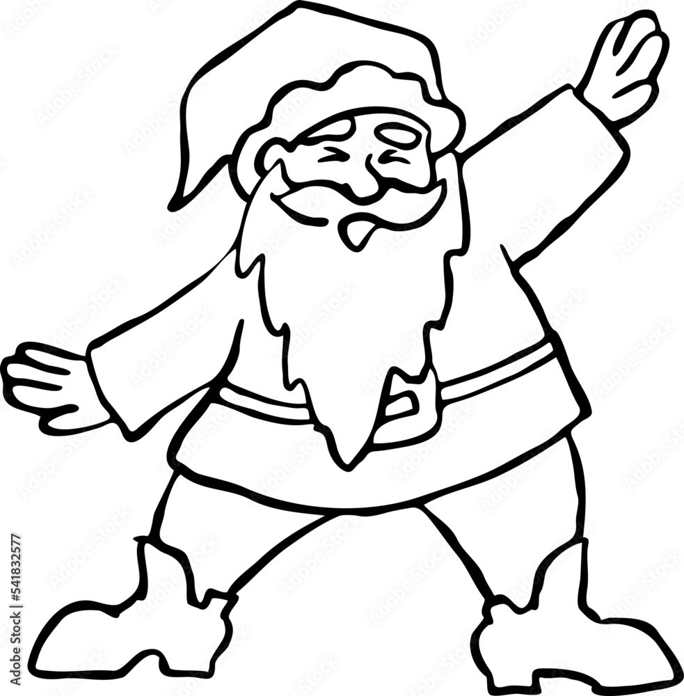 Funny Santa Claus dancing, hand drawn cartoon character, comic personage illustration. Decorative element for poster print, Christmas party invitation, vector design. Traditional winter celebration. Funny Santa Claus dancing, hand drawn cartoon character, comic personage illustration. Decorative element for poster print, Christmas party invitation, vector design. Traditional winter celebration.