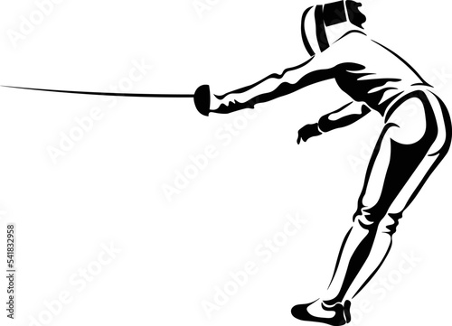 Black and White Cartoon Illustration Vector of a Person Fencing with a Rapier Sword