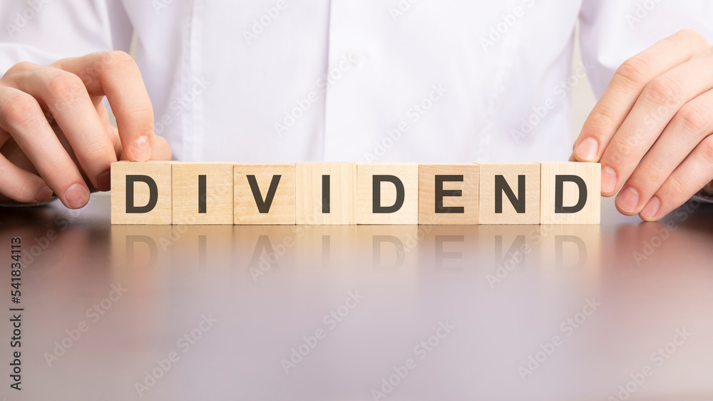 DIVIDEND word made with building blocks, business concept Stock Photo