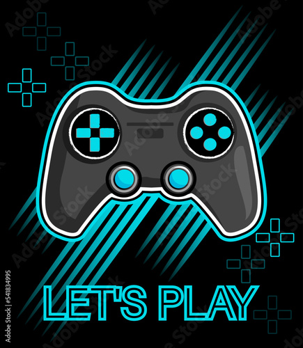 Illustration print for t-shirt with game joystick. Vector illustration for boy