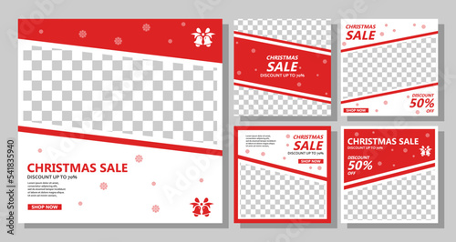 Set of Christmas Sale Post Feed Social Media design Template.