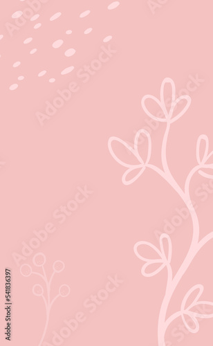 Organic abstract background. Foliage and plant elements in trendy minimal design. Soft pink.