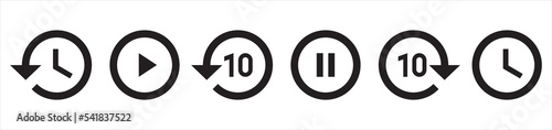 Play with 10 seconds forward and backward button style symbol signs, vector illustration