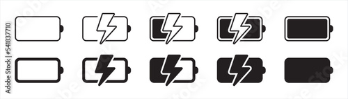 Battery icons. Battery charging charge indicator, energy, capacity level symbol signs, vector illustration