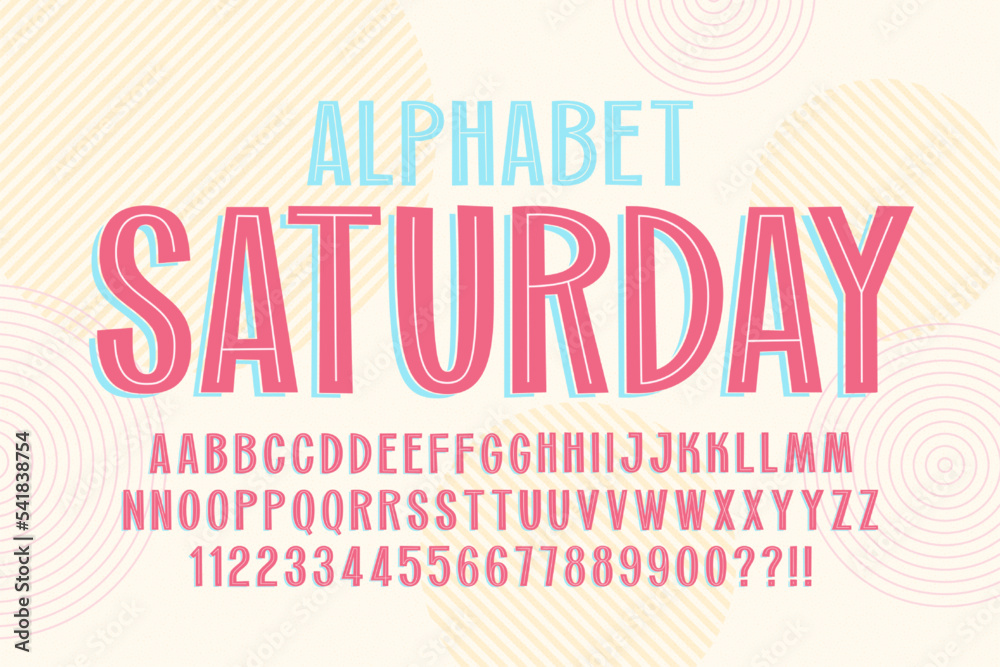 Trendy comical retro alphabet design, playful characters.
