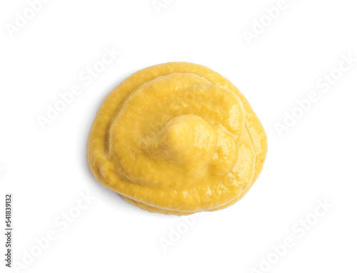 Tasty mustard isolated on white, top view. Spicy sauce