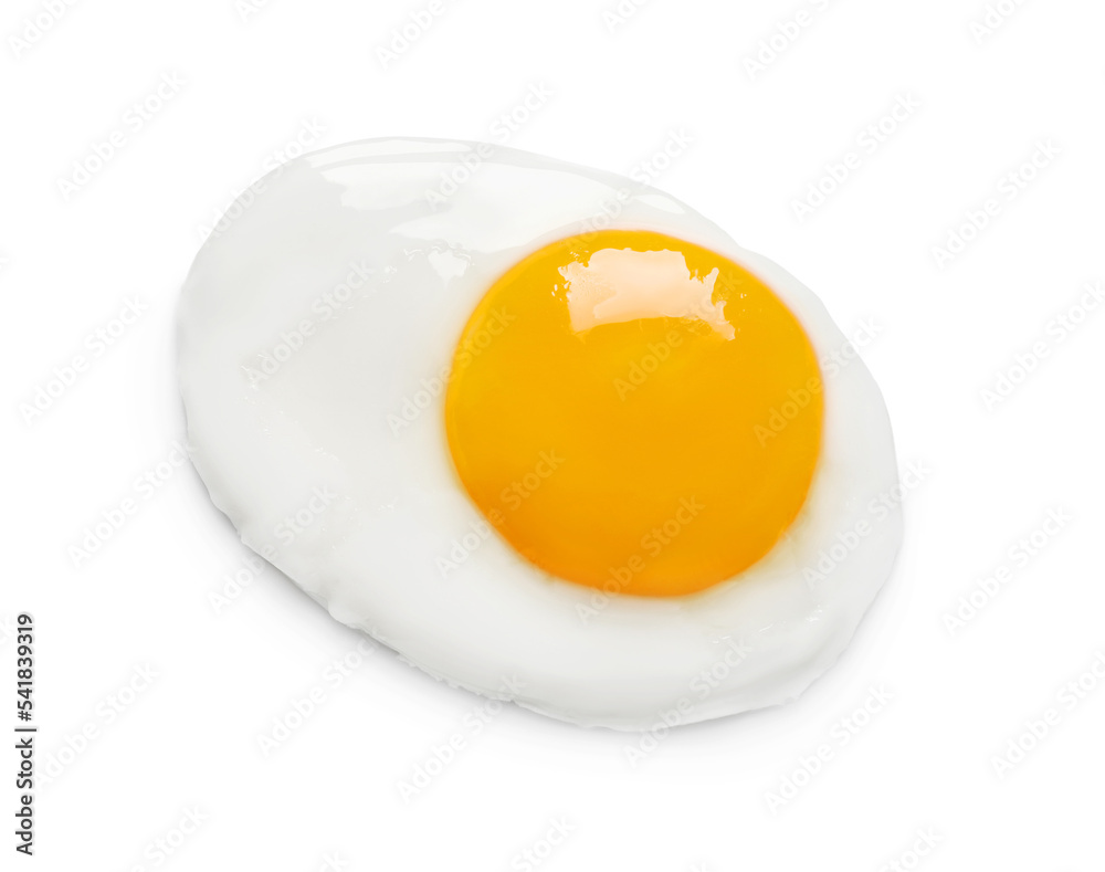 Tasty fried chicken egg isolated on white, top view Tasty fried chicken egg isolated on white, top view