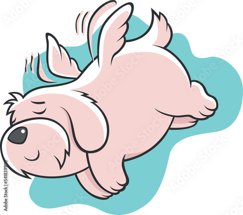 Chubby Pink Dog Flying with Its Wings