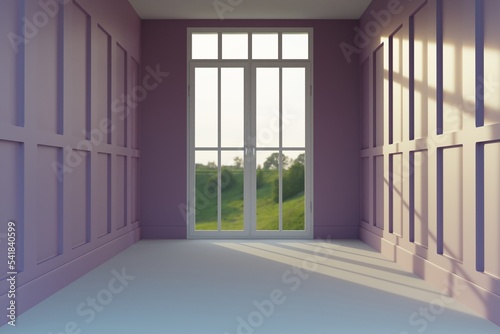 Empty modern room with a huge window. The concept of furnishing a room  apartment. 3d rendering  3d illustration.