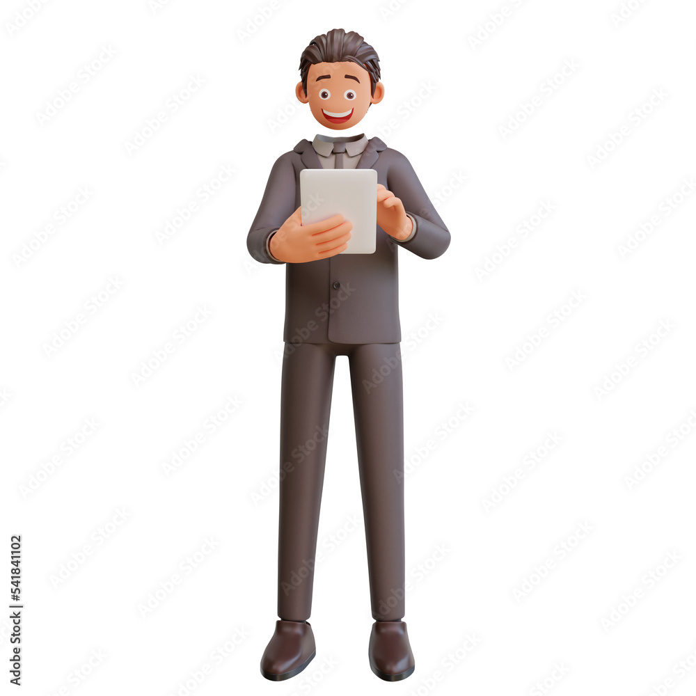 3d render character bussinesman holding tablet device 3d render character bussinesman holding tablet device