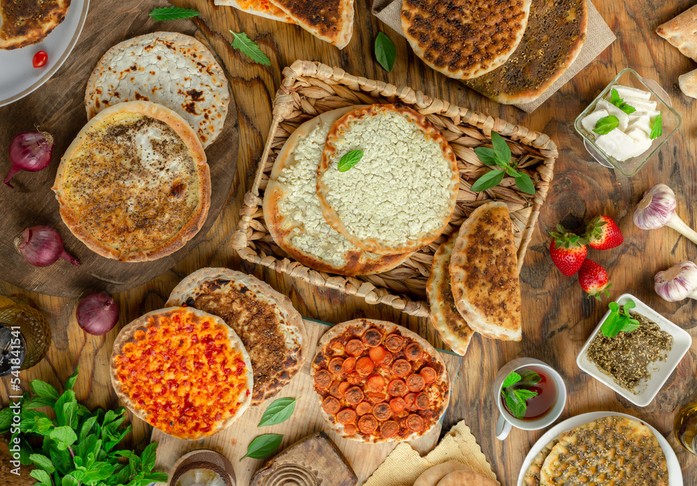 Cheese and Zaatar Manakeesh with Zaatar Stock Photo Adobe Stock