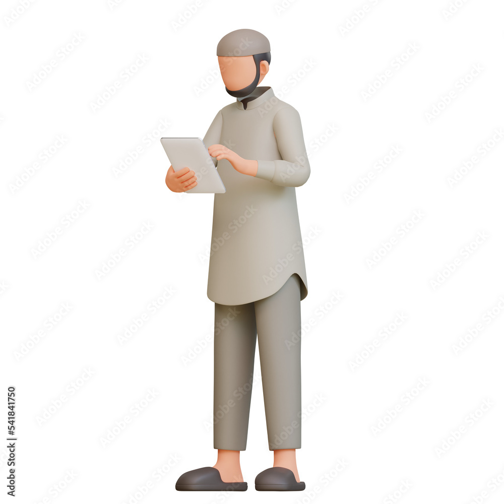 3d render character bussinesman holding tablet device