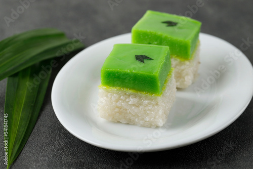 Seri Muka Kuih also known as the Pandan Custard Cake. photo