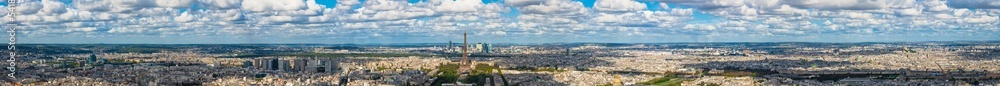 Aerial panorama of Paris with Eiffel Tower. France