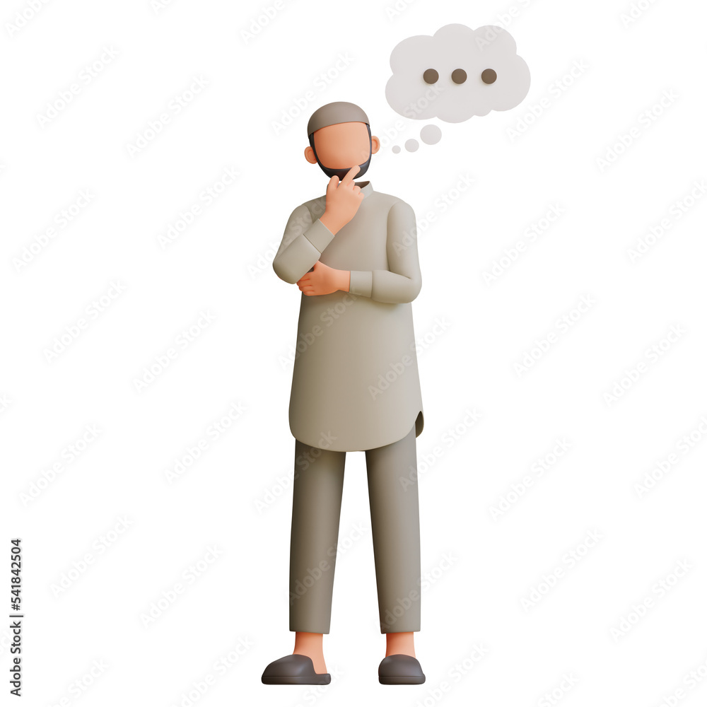 Fototapeta premium 3d render character muslim man thinking about something