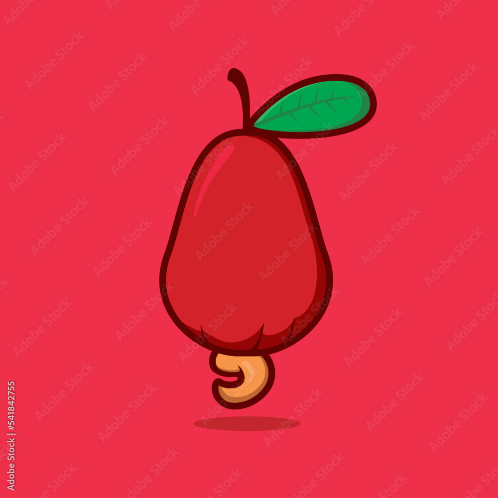 Obraz premium vector illustration of cashew fruit with fresh fruit inside, suitable as a sticker, design needs, children's education, t-shirt design, or icon