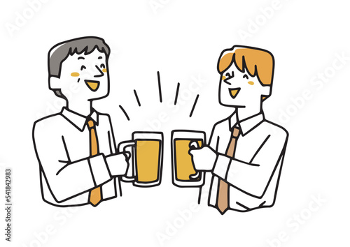 ビールジョッキを持って乾杯するビジネスマン