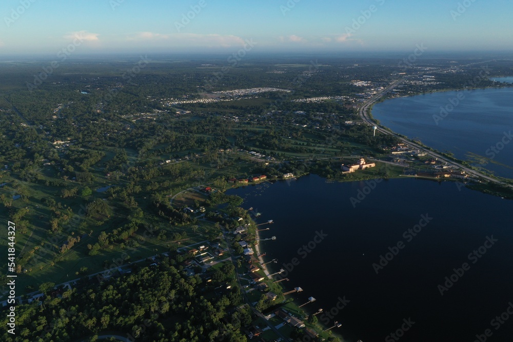 aerial of lake Jackson in Sebring Floraida   good drone shot  
