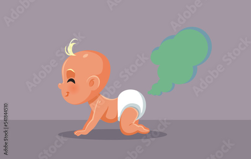 Cute Little Baby Having Gas Farting Vector Cartoon. Funny child having flatulence and healthy bowl movements
