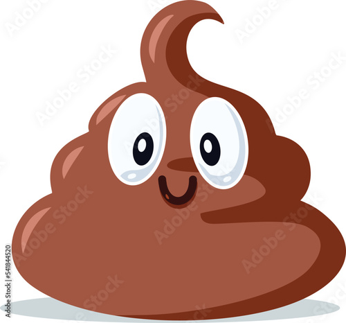Funny Poop Mascot Smiling Vector Cartoon Illustration. Comic poo symbol feeling excited and glad
