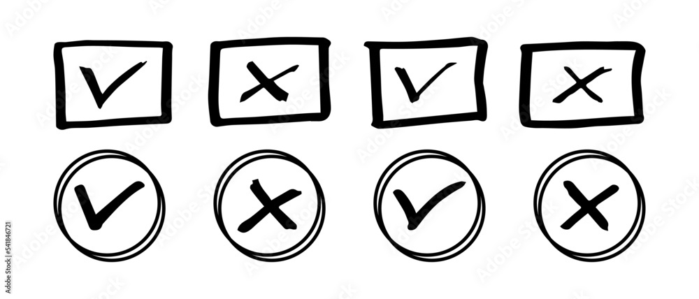 Tick and cross signs. Checkmark OK and X icons. Tick and cross signs. Checkmark OK and X icons.