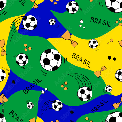 BRASIL FOOTBALL PATTERN .VECTOR PATTERN. ENDLESS,SEAMLESS SURFACE PATTERN DESIGN READY TO PRINT FOR FABRIC, PAPER OR DIGITAL USES. BRASIL BALLS IN YELLOW, GREEN AND BLUE.