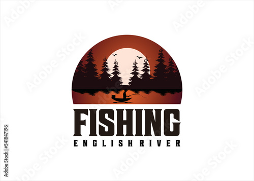 fishing lake river logo design