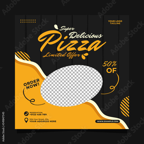 Super elicious pizza and food menu social media banner post template