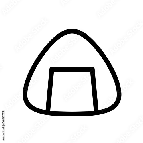 Onigiri line icon wrapped in dried seaweed or nori on white background. A traditional Japanese dish eaten at lunchtime, rice balls stuffed with salmon and vegetables.