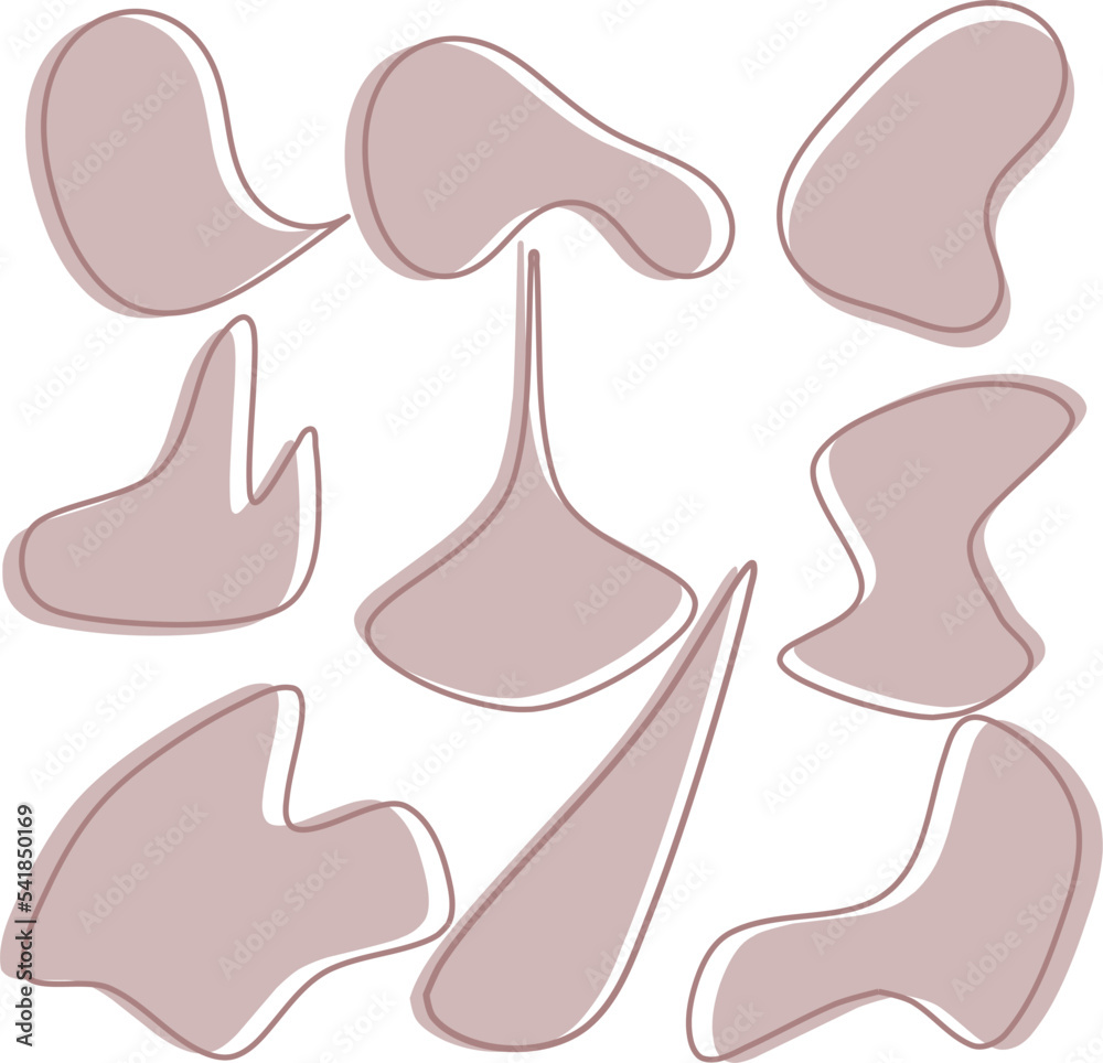 Set Of Abstract Organic Shapes With Line Art Fluid Blob Vector Set Organic Blob Liquid Shape