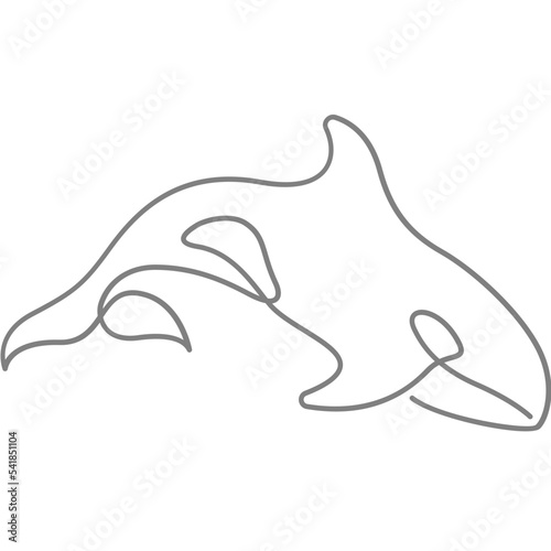 Killer whale Orca continuous line art minimal style vector illustration. Mono lineal design.
